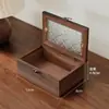 Caja de Almacenamiento de Vidrio Flor Begonia Caja de Madera Retro para Escritorio Decoración Caja Decorativa para Cosméticos Caja de Joyería
