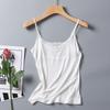 Camisola de seda para mujer, corta, holgada, de color liso, con encaje de seda y cuello en V, camisola pequeña