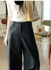 Pantalones de corte curvo para commuting, elegantes y estructurados, de alta densidad, antiarrugas, de cintura alta, adelgazantes, holgados, casuales, de pierna recta, pierna ancha, largos para mujer, otoño