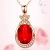 Transmisión en vivo venta caliente imitación natural paloma turmalina roja mariposa colgante collar bañado color oro 18K gema mariposa danza colgante