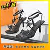 Tacones Altos de Estilo Hada a la Moda para Mujer 2025 Verano Nuevo Estilo Lazo Stiletto Punta Cuadrada Sexy Sandalias de Una Tira