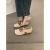 Sapatos de Salto Femininos Delicados Estilo Francês com Uma Tira, Bico Redondo Costurado, Sapatos Meia-Pata Mary Jane com Salto Interno para Aumentar a Altura, Sapatos de Salto Único Rosa para Mulheres
