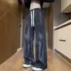 Pantalones casuales de seda helada con dobladillo curvo tie-dye para hombre, delgados de verano, holgados, rectos, casuales, modernos, de secado rápido, de pierna ancha para hombre