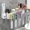 Portacepillos de dientes de pared para baño sin taladro Estante de almacenamiento de pasta de dientes y cepillos de dientes Set de vaso para cepillo de dientes y vaso para enjuague bucal transparente