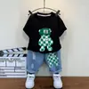 Conjunto de Verão para Meninos 2022 Novo Estiloso Bebê Verão Fresco Roupas Finas Conjunto de Shorts com Manga Curta Tendência Infantil