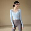Conjunto de Roupa de Yoga Feminino Primavera e Outono Top Esportivo com Bojo Elegante Blusa Emagrecedora Pilates Treinamento Fitness Manga Longa