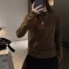 Camiseta de Manga Larga Gruesa Cepillada con Cuello Alto Pequeño de Otoño Seleccionada Cuidadosamente para Mujer Estilo Coreano Mezcla de Lana Sencilla Versátil Top Capa Base