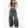 Jeans vintage de lavagem de alta qualidade para homens, perna larga, estiloso e com caimento solto, estilo hip-hop, levemente flare, design de perna curva, calça comprida masculina
