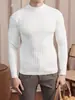 Moda Jacquard Meia-Gola Outono/Inverno 2025 Malha Interna de Lã Tricô Meia-Gola de Manga Longa Camada de Base para Homem
