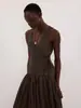 Vestido Colete de Gola V Transfronteiriço Estilo Europeu e Americano Verão 2026 Novo Vestido Longo de Cintura Baixa com Amarração Vestido de Algodão Puro