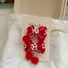 Novo Estilo Coreano Grampo de Cabelo de Tecido com Laço Vermelho Clipe Lateral para Franja Acessórios de Cabelo com Franja Feitos à Mão para Crianças e Mulheres