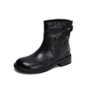 Luxo leve, couro bovino de primeira camada, retrô, plissado, botinhas femininas com salto grosso de 3,5 cm, perfeitas para outono e inverno, botas Chelsea de couro genuíno