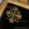 Broche Prismatico de Indústria Pesada Vintage Meio Antigo Ocidental com Incrustação de Strass em Cobre Retro de Indústria Pesada 18 Ouro Velho