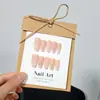 Uñas postizas hechas a mano con degradado rosa y blanco, lámina de oro y pedrería, dulces, frescas, lindas, adecuadas para estudiantes, longitud media-larga, con un toque de alta gama