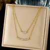 Colar de temperamento fashion cravejado com strass em camada dupla de aço inoxidável banhado a ouro joia simples de luxo leve colar para mulheres venda quente transfronteiriça