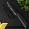 Faca de Frutas Preta Faca de Cozinha Doméstica Lâmina Preta Faca de Presente de Três Peças Conjunto de Facas de Cozinha Picador de Aço Preto