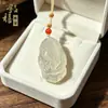Colgante de Paz de Ágata Blanca Calcedonia Natural de Alta Calidad, Forma Redonda, Jade, Nuevo Estilo Chino, Colgante de Pez Koi y Melón de la Suerte para Mujeres