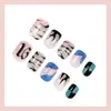 Uñas Portátiles Estilo Popular Transfronterizo Europeo y Americano Cuadradas Cortas Minimalistas Textura Geométrica Negra y Azul Puntas de Uñas Postizas Deseo Puro Chica Caliente