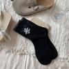 Calcetines de Algodón de Longitud Media para Otoño e Invierno Versión Coreana Dibujo Animado Gato Negro Calcetines de Moda Ins Estilo Japonés Versátil Lindos Calcetines Grises Holgados