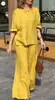 Traje de Algodón y Lino de Moda Europea y Americana Transfronterizo Otoño 2025 Conjunto de Dos Piezas Pantalones Casuales Sueltos de Color Puro para Mujer