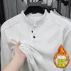 2026 Nova Camiseta Lisa de Manga Longa com Gola Meia-Alta, Aveludada por Dentro, Unissex, Espessa, Quente, Casual, Camada Base