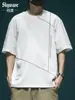 Camiseta Masculina de Manga Curta com Costura de Design Solta Tamanho Grande Top de Verão Algodão Meia-manga Masculina Mais Fertil