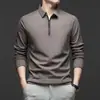 [Contém Seda de Amora + Lã de Ovelha] Camisa Polo Masculina de Manga Longa 2025 Outono Nova Camiseta Casual para o Dia a Dia