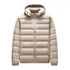 Nueva chaqueta de plumón estándar para otoño/invierno 90% plumón, color liso, plumón de pato blanco, estilo unisex, casual, ligera, con capucha, chaqueta de plumón para parejas para hombre