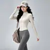 Traje de running y fitness para mujer con cuello alto, cremallera, corte ajustado, cintura alta, pantalón de dos piezas falso, transpirable, ropa profesional para Pilates y yoga