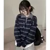Suéter de punto casual, versátil, de corte holgado, a rayas de bloques de color, manga larga, estilo coreano retro, rejuvenecedor, color rojo, talla única, para mujer