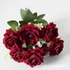 Flores Artificiales Temáticas Borgoña, Decoración de Boda y Hotel, Arreglo Floral de Guía, Flores Artificiales de Rosa, Decoración del Hogar y Anfitrión
