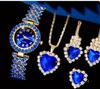 Venta transfronteriza de relojes para mujer, joyas de gemas, traje de 4 piezas, nuevo reloj de cuarzo con diamantes de colores, retención de color para mujer