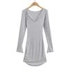 YPFF Moda Vestido Feminino Stretch Threaded Slim-Fit Puro Decote Em V Clavícula Lado Dobrado Saia Do Quadril