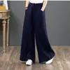 Pantalones Anchos de Algodón y Lino Artísticos y Sencillos para Mujer de Cintura Alta Pierna Recta Pantalones Trousers Talla Grande Holgados Pantalones a la Altura del Tobillo Pantalones Casuales de Lino