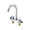 Grifo de Lavabo de Cobre Puro con Doble Manija, Doble Agujero, Triple Agujero, Doble Llave, Caliente y Frío, para Lavabo, Fregadero de Cocina, Estilo Lujo Ligero