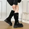 Nuevas botas de mujer para otoño 2026 con suela gruesa, hebilla, tacón grueso, estilo motero de moda, adelgazantes, altas con puños apilados