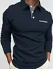 Otoño Americano para Hombre Nuevo Camisa Polo con Cuello de Solapa Transfronteriza Manga Larga Casual Tejido Piqué Transpirable Cómodo Top para Hombre