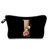 2022 Nueva Moda Creativa Bolsa de Almacenamiento Portátil Bolsa de Lavar para Set Bolsa Cosmética con Estampado de Letras Negro Dorado