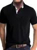 Top Casual Verão Estilo Novo Europeu e Americano Manga Curta Gola Polo Patchwork Multicor Cor Sólida para Homem