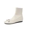 Botas finas de tacón alto con punta cuadrada y elástico en el tobillo, estilo de hada coreana, con lazo de cristal, para mujer, 2026 otoño e invierno, con plataforma interior para aumentar la altura 42