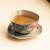 Taza de té de cerámica roja de pedernal azul y flor de fábrica pintada a mano en oro, con forma de loto, rima, taza de boca de koi kwai, taza maestra, taza de degustación, taza, platillo