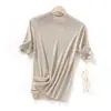 Suéter de Punto Fino de Lana Semi-Alto Cuello Redondo Manga Corta para Mujer 2026 Primavera y Verano Nuevo Color Sólido Rayado Jersey Camiseta Base