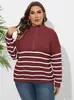 Suéter de Tricô Color Block com Zíper e Gola Alta Meia-Calça Outono/Inverno 2026 Estilo Casual Solto Suéter Listrado