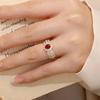 Corindón Rojo Huevo de Paloma Micro-incrustación de Diamantes de Alto Carbono Anillo Abierto de Diamantes Completo Anillo de Oro con Diamantes de Color Retro de Alta Gama para Mujer