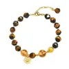 Pulsera de Ojo de Tigre Natural Dios de la Riqueza Amarillo con Cuentas Talladas, Pulsera Chapada en Oro, Pulsera Dorada de Cristal Amarillo, Joyería de Estilo Antiguo de Nicho