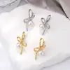 Pendientes de Lazo de Cinta Retro con Perlas, Sensación de Lujo Ligero y Gama Alta, Pendientes Asimétricos, Pendientes de Aro para Rostros Cuadrados y Redondos, Pendientes de Aro Lisos