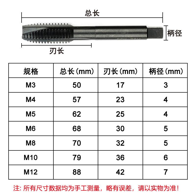 丝锥规格-7pc氮化螺尖丝锥