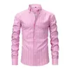 Camisa masculina de manga longa com listras verticais, estampa digital, elasticidade em quatro direções, respirável e moderna, nova para primavera e outono, europeia e americana, transfronteiriça