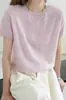 Top de Punto de Hilo de Cachemira + Seda de Morera para Mujer, Cuello en V/Redondo de Manga Corta, Tejido de Seda Suave de Alta Gama Ligero