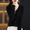 2026 Nuevo Estilo Suelto Talla Grande Cuello en V Manga Larga Suéter Cárdigan de Lana para Mujer Otoño e Invierno Prenda de Punto de Manga Larga